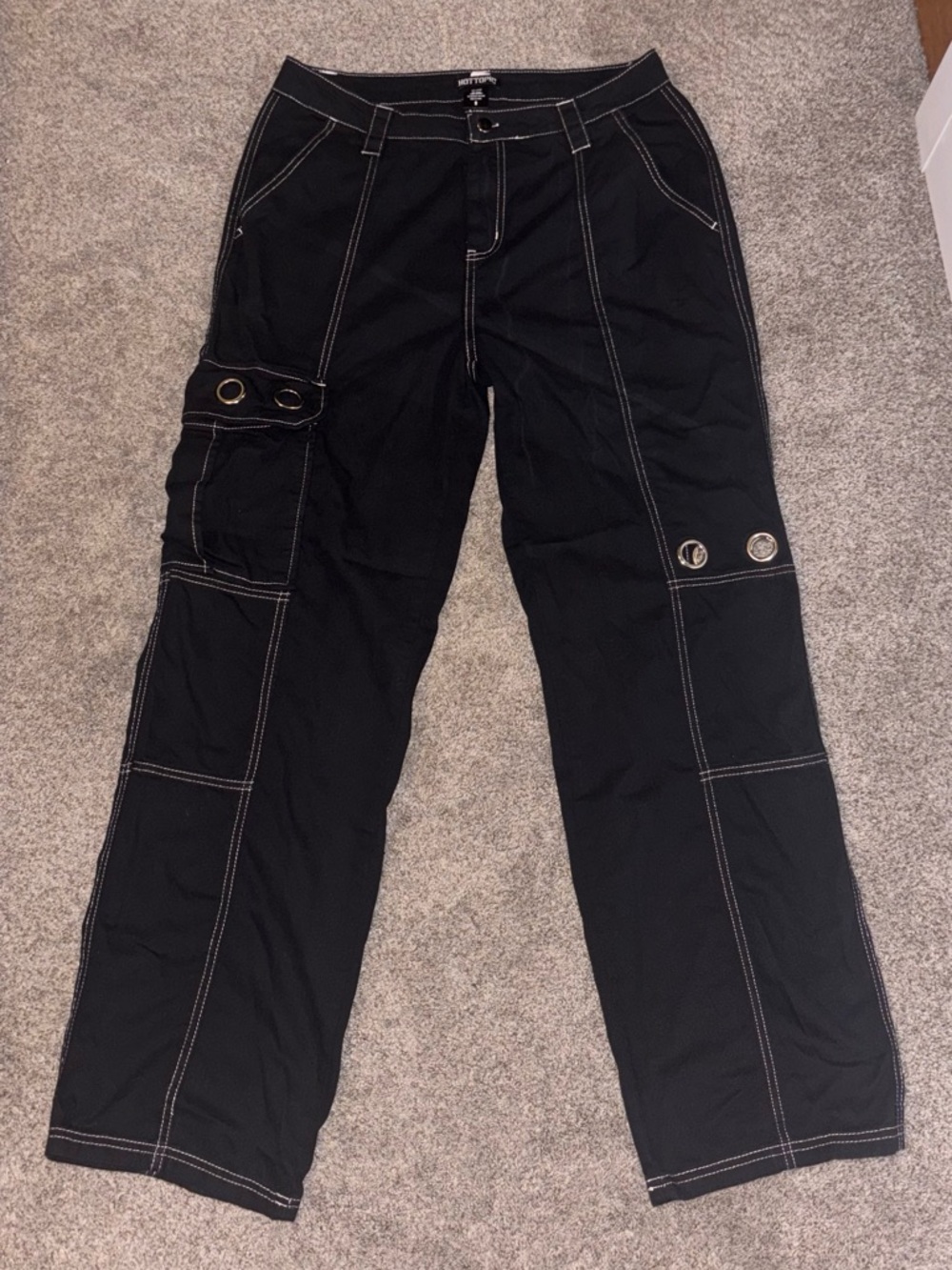 Hot Topic Black Cargo Pants with White Contrast Stitching
